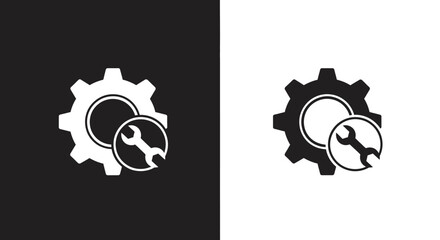Flat Vector Icon of Gear and Wrench for Settings Maintenance and Repair Symbol