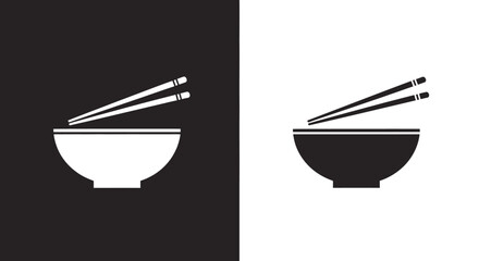 Minimalist Asian food icon with bowl and chopsticks vector set.