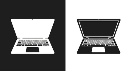 Minimalist Laptop Computer Vector Icon in Flat Black and White Style