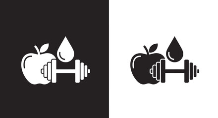 Health and Fitness Glyph Vector Icon with Apple Nutrition and Dumbbell Workout Symbol