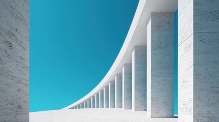 A series of white columns rise gracefully towards a bright blue sky showcasing modern design.