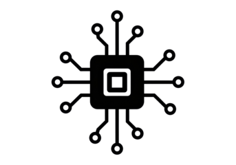 Black circuit board PNG isolated on transparent background, computer chip icon for technology and digital design projects