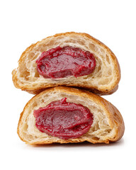 Croissant with jam on a white isolated background