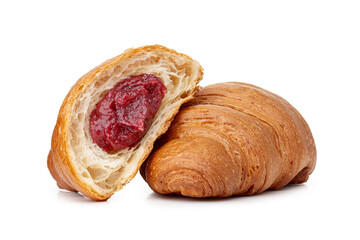 Croissant with jam on a white isolated background
