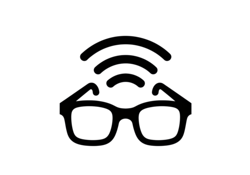 Smart glasses with wifi signal isolated PNG, wearable technology for augmented reality and wireless communication on transparent background