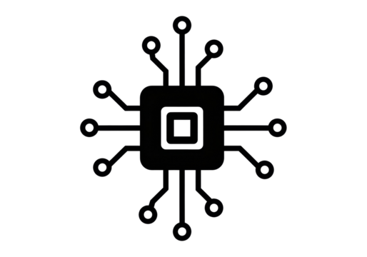 Black circuit board PNG isolated on transparent background, computer chip icon for technology and digital design projects - Powered by Adobe