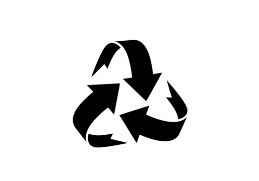 Recycle symbol PNG isolated on transparent background, black arrows in triangular shape for environmental conservation and sustainability