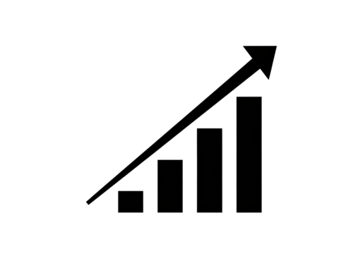 Black growth chart PNG isolated on transparent background, business success and financial progress concept for presentations and infographics