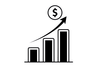 Rising bar graph with dollar sign isolated PNG, financial growth and investment concept on transparent background