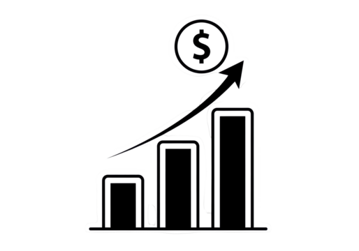 Rising bar graph with dollar sign isolated PNG, financial growth and investment concept on transparent background
