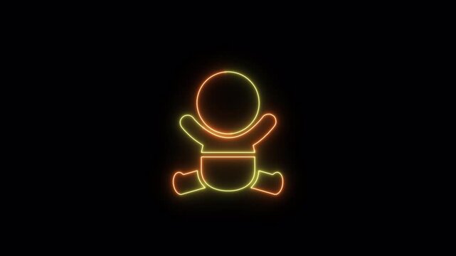 Human newborn baby, toddler or infant flat neon icon video animation for apps and websites
