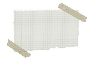 Torn piece of grid paper with masking tape isolated background isolated on transparent background