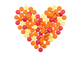 Heart shape made of colorful candy isolated PNG, sweet treat arrangement on transparent background for Valentine s Day and love concepts