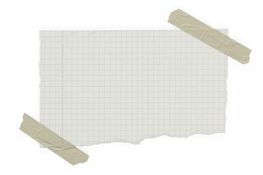 Torn piece of grid paper with masking tape isolated background isolated on transparent background - Powered by Adobe