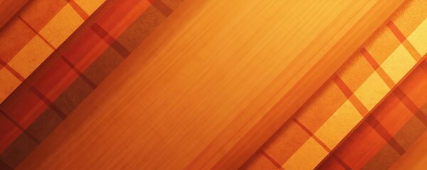 Abstract diagonal stripes in orange hues create a geometric plaid pattern. Layers of warm colors and varied textures suggest fabric or paper for seasonal designs.