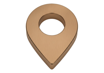 Golden map pin isolated PNG on transparent background, location pointer for navigation and travel apps