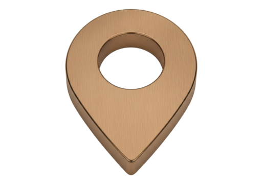 Golden map pin isolated PNG on transparent background, location pointer for navigation and travel apps