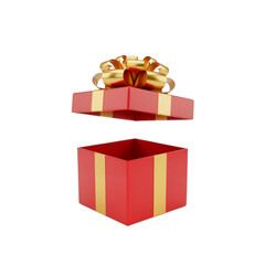 Obraz premium Open Red Gift Box with Golden Bow – Festive, Cheerful Symbol of Surprise and Celebration