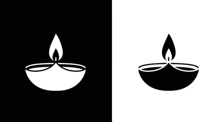 Minimalist Diya Oil Lamp Vector Icon Set in Black and White