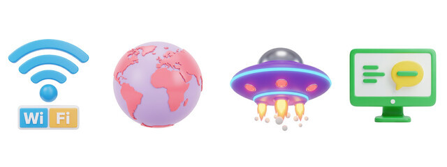Digital connectivity, global network, alien communication icons isolated on transparent background