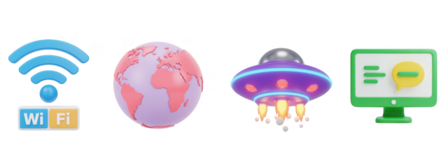 Digital connectivity, global network, alien communication icons isolated on transparent background