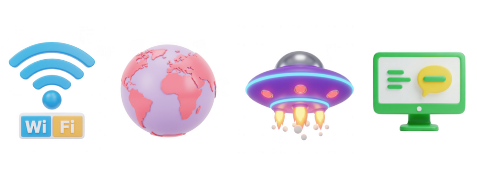 Digital connectivity, global network, alien communication icons isolated on transparent background