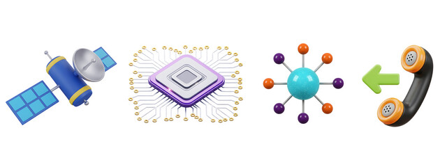 Global communication satellite, microchip, network, phone concept. isolated on transparent background
