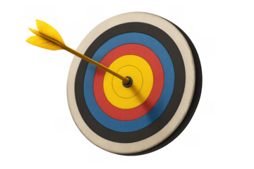 Gold arrow striking bullseye on target board, symbolizing business success, accuracy, and achieving important goals