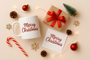 “Minimalist Christmas Product Mockup – Mug, Gift Box, Greeting Card, Holiday Decor”
