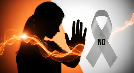 International day for the elimination of violence against women woman raising hand in protest against domestic violence