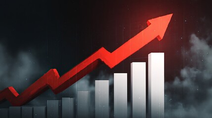 Dynamic financial growth chart showing strong upward trend, perfect for business reports and investment presentations featuring a vibrant red arrow