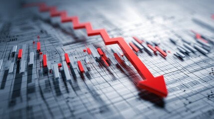 Dramatic red arrow plunges downward, illustrating financial loss and market decline in a volatile economic climate with stunning visual impact