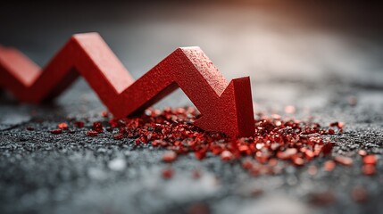 Dramatic red arrow pointing down symbolizes economic downturn, financial loss, market crash, or business failure, creating a sense of urgency and concern