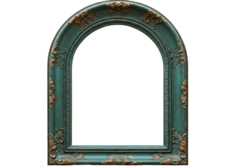 Ornate teal picture frame PNG isolated on transparent background, vintage style decorative element for graphic design and photo editing