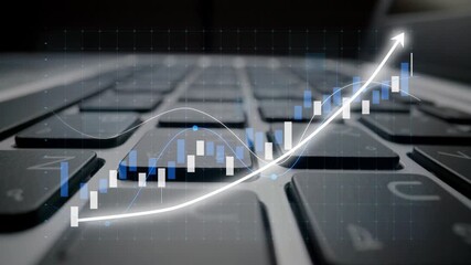 Close-up of a keyboard overlayed with charts and graphs representing stock market trends and financial growth. This image illustrates modern data analysis and technology in finance. Copula - Powered by Adobe
