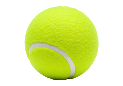 Bright yellow tennis ball PNG isolated on transparent background, sports equipment for recreation and competitive play - Powered by Adobe