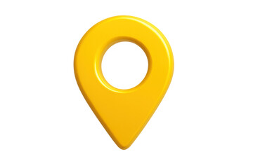 Yellow 3d map pin icon representing location, navigation, destination, and geotagging on a transparent background