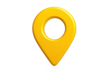 Yellow 3d map pin icon representing location, navigation, destination, and geotagging on a transparent background