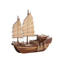 Naklejka premium Exquisite Miniature Junk Model, A Nostalgic Journey Through Maritime History
