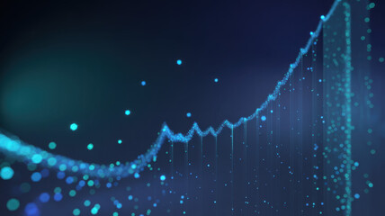 Abstract digital stock market chart with glowing blue lines and bokeh effects representing financial growth and analysis.
