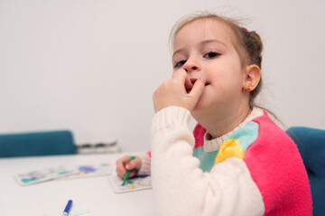 Funny and Expressive Little Girl Drawing and Playing with Markers &ndash; Learning Through Emotions