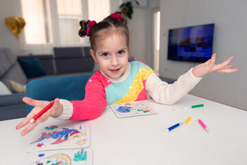 Funny and Expressive Little Girl Drawing and Playing with Markers &ndash; Learning Through Emotions