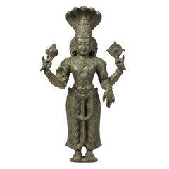 Obraz premium Hindu God Vishnu Idol: A Detailed Bronze Sculpture on a Black Background