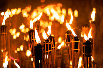 Burning Torches in the Night — Symbol of Unity and Remembrance