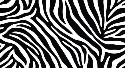 Obraz premium Flat vector seamless zebra pattern with high-contrast black and white curved stripe shapes. Solid fills, clean geometry, no gradients. Perfect for fashion prints and surface packaging