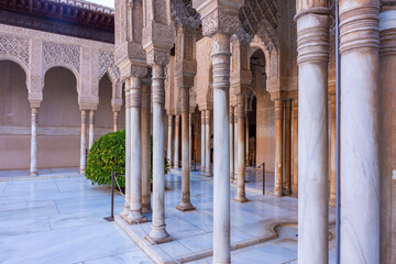 Court of Lions in Nasrid palace of Alhambra, Granada, Spain