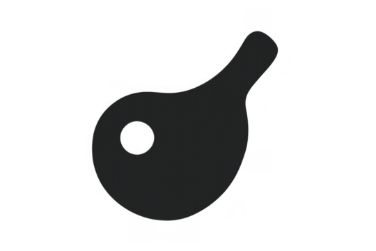 Ping pong paddle silhouette icon, minimal graphic art representing table tennis equipment and game, black symbol on transparent background
