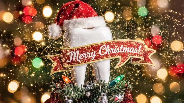 Tooth Wearing Santa Hat as Christmas Tree Topper