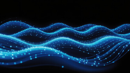 Stunning digital network visualization with glowing blue particles and abstract data streams in dark space