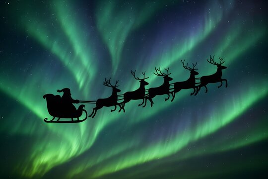 Santa's Sleigh Silhouetted Against the Aurora Borealis